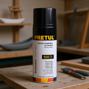 Peinture en aérosol Pretul Noir satiné 400 ml Revêtement liquide pour meubles Plastique Métal Bateau Revêtement en poudre Séchage rapide Standard - Product Image 2
