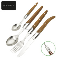 Lot de 16 couverts Laguiole en gros - Couverts en acier inoxydable avec manche en bois d'olivier pour la maison et la restauration, réutilisables