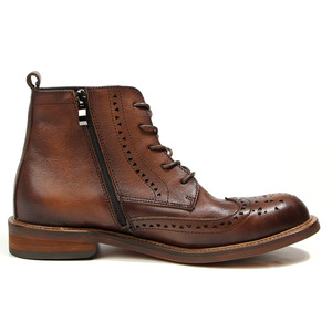 Bottes hautes brogues pour hommes en cuir marron avec motif sculpté, mi-mollet, respirantes, semelle adhésive, taille adulte 40-46 - Product Image 2
