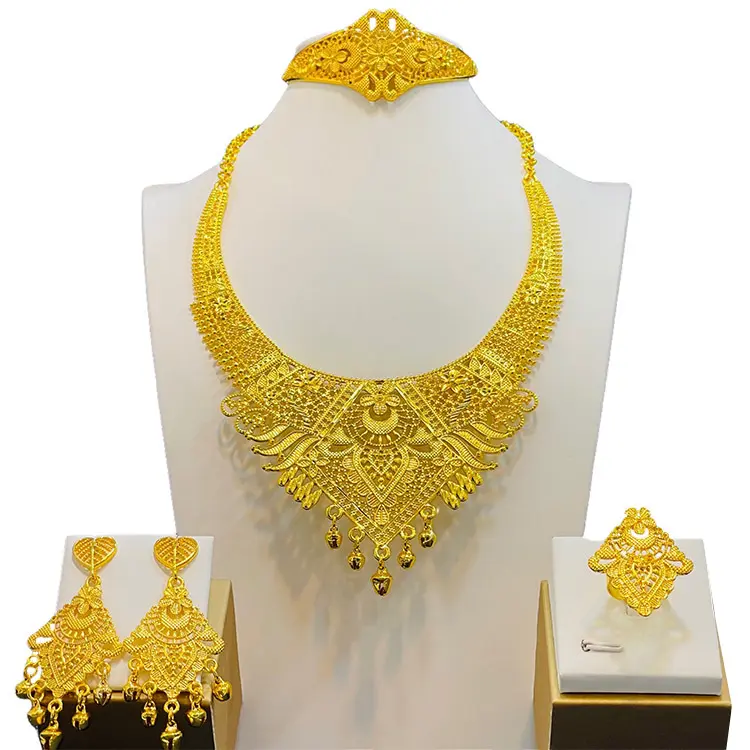 Bridal Wedding Gold Plated Jewelry Set Necklace Earrings Ring Bracelet African Fashion Jewelry