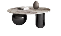 Ensemble de tables basses modernes de luxe, table basse ronde, table basse en pierre frittée dorée, base en acier inoxydable pour salon, maison