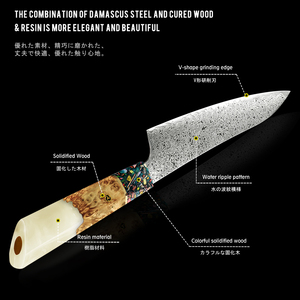 Couteau de cuisine japonais multifonctionnel Grandsharp avec manche en résine, couteau <span class=keywords><strong>Kiritsuke</strong></span> 67 couches en véritable acier Damas, couteau à éplucher et couteau utilitaire - Product Image 4
