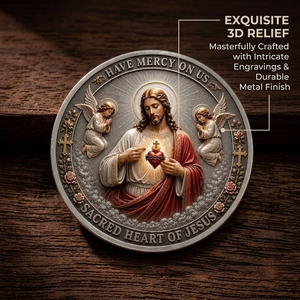 Monedas de recuerdo OEM: Moneda con diseño de la Sagrada Corazón de Jesús y esmalte rojo, moneda metálica con relieve de ángel para la fe y la <span class=keywords><strong>misericordia</strong></span>. - Product Image 4