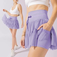 Nouvelle jupe-short plissée Y2K en maille à volants pour femme, taille haute, superposée, avec cordon de serrage, idéale pour le sport et le yoga