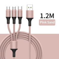 Câble de charge rapide et de transfert de données HS Macarons Drag Three trois-en-un avec connecteurs Type-C, Lightning et Micro USB, 0,5 m, silicone