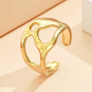 Wholesale Stainless Steel 18K Gold Plated <b>Minimalist</b> Irregular Open Ring for Women | Hypoallergenic Baroque Adjustable <b>Jewelry</b> - Product Image 3