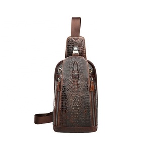 Men's <b>Chest</b> Bag Sling Bag <b>Small</b> Crossbody Genuine Leather Crocodile Shoulder Backpack for Traveling Hiking Cycling - Product Image 1