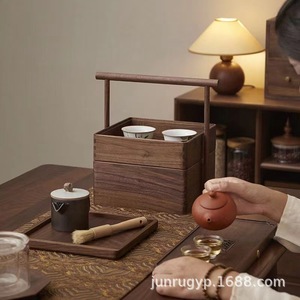 Caja de Madera Cuadrada de Nogal, Portátil, para Almacenamiento de Té, Caja de Regalo - Product Image 4