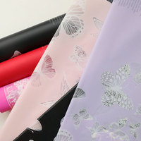 Kertas Pembungkus Bahan OPP Anti Air Motif Kupu-kupu Cellophane Grosir, untuk Kemasan Rangkaian Bunga Buket