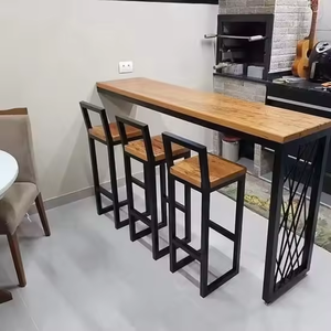 आधुनिक वाणिज्यिक फर्नीचर लकड़ी शीर्ष धातु पैरों के साथ रसोई भोजन रेस्तरां लकड़ी उच्च बार टेबल - Product Image 1