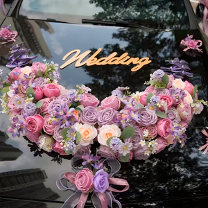 Decorazioni Floreali Artificiali a Forma di V per Auto Nuziale, Composizioni Floreali 'Just Married' per Eventi Matrimoniali - Product Image 3