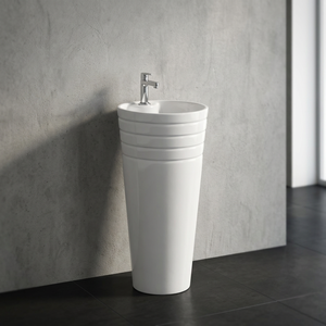 Lavabo sur pied en céramique moderne avec égouttoir, facile à nettoyer, finition brillante pour salle de bain - Product Image 6