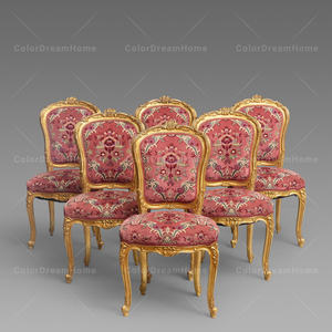 Fauteuils au design de luxe de style européen Fauteuil vintage français Ensemble de chaises royales dorées et rouges - Product Image 3