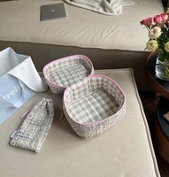 Ensemble de trousse de beauté en tweed à logo brodé personnalisé de grande capacité sac cosmétique pour femme avec poignée