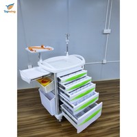 Carrito de Emergencia Médico Moderno para Hospital, 5 Cajones, 3x3 Divisores, Carrito de Enfermería de Plástico, Soporte para Suero, Estante para Desfibrilador, UCI, ER