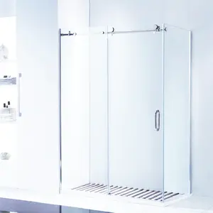 Shower Enclosure Self Clean Coating 10mm Tempered Glass Matt-Black Sliding Shower Door Frameless Brush 8mm Tempered Glass Door