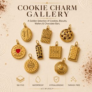 Galerie de breloques pour biscuits |   Pendentif en forme de barre chocolatée en acier inoxydable plaqué or 18K PVD, étanche, hypoallergénique et durable - Product Image 1