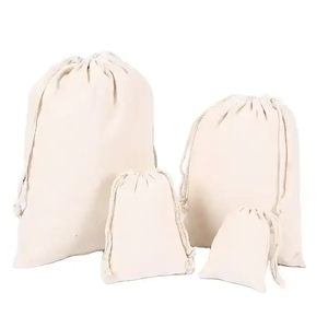 Sac d'emballage en toile de coton et lin naturel à fond rond avec cordon de serrage et poche, pour riz et bonbons, avec logo personnalisé imprimé - Product Image 3