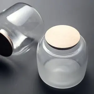带竹盖的透明玻璃梅森罐大型植物瓶圆形玻璃磨砂硼硅酸盐玻璃储存容器