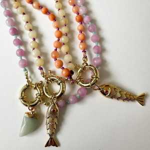 Kalung Choker manik-manik Semi berharga batu alam, multiwarna buatan tangan kalung mewah liontin batu ikan perhiasan tanpa noda - Product Image 3