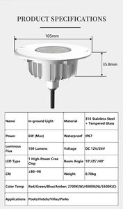 Hot Sale HK Factory INGROUND-105 Pool <b>Light</b> 316 Stainless Steel IP67 6W Garden Villa Pathway Low MOQ Customization OEM&ODM - Product Image 2