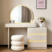 Table de maquillage blanche crémeuse pour la maison, mignonne et élégante, avec miroir LED, en promotion, table de maquillage minimaliste avec rangement