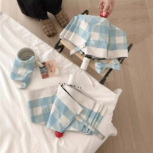 Cute Retro <b>Gingham</b> Umbrella, Compact 8 Ribs Windproof Sun Rain with <b>Red</b> Button, Portable Travel Gear - Product Image 4