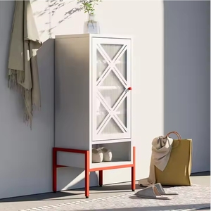 Meuble à chaussures en métal avec portes vitrées, organisateur de rangement moderne et étroit pour vêtements, idéal pour entrée, chambre, hôtel, gain de place compact - Product Image 2