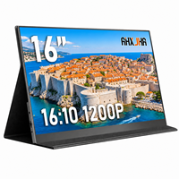 Moniteur portable AHXJKA 16 pouces, double moniteur 1200P 16:10 60Hz, étui en cuir, un seul câble, multi-écrans, compatible Win/Mac, console de jeu
