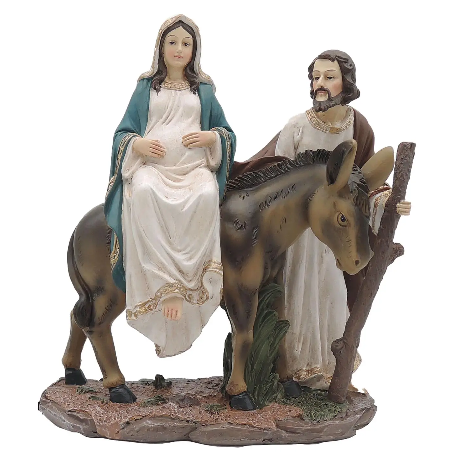 Fabriek Directe Levering Christelijke Hars Ambachten Joseph & Zwangere Mary Op Ezel 8.66 Inch Huisdecoratie Religieuze Geschenken