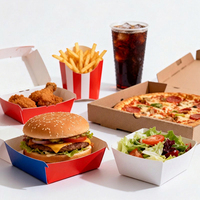 Boîte en papier kraft alimentaire colorée recyclable pour hamburger, frites, poulet, sandwich, pizza, salade, utilisation en fête