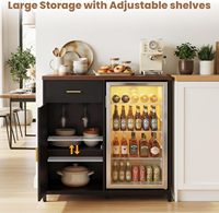 Meuble bar industriel en bois pour café et spiritueux avec mini-réfrigérateur, prise électrique, tiroir de rangement et porte-verres à vin pour cuisine domestique
