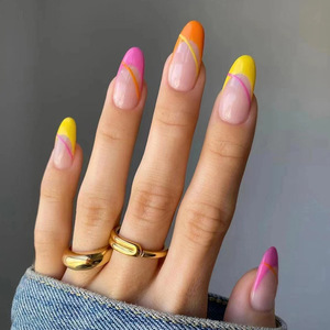 Alta calidad, 24 Uds., venta al por mayor, estilo francés, almendra corta, arte de <span class=keywords><strong>uñas</strong></span> postizas, prensa acrílica en <span class=keywords><strong>uñas</strong></span>, <span class=keywords><strong>Uñas</strong></span> postizas, <span class=keywords><strong>uñas</strong></span> artificiales - Product Image 1