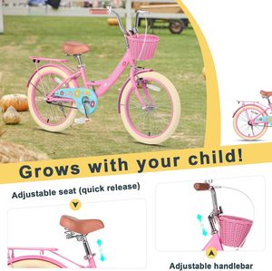 <b>Girls</b> <b>20</b>-<b>Inch</b> Kids <b>Bike</b> 2-13 Years Old Princess Style Carbon Steel Frame Doll-Seat Basket Training Wheels Multiple Adjustable Sa - Product Image 4
