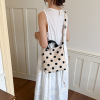 Tas Tote Mini Polka Dot Tekstur Linen Tas Tangan Wanita Tali Selempang yang Dapat Disesuaikan untuk Belanja Santai Sehari-hari