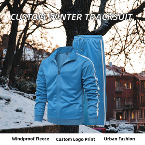 Fully Customized Breathable Windproof Winter Hooded Solid Fleece 100% Polyester Men's <b>Tracksuits</b> Set-Premium Quality High Street - Product Image 2