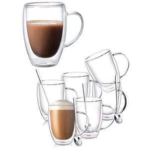 Tazas de Vidrio de Borosilicato de 350 ml (12 oz) Resistentes al Calor, para Café, Latte y Té, de Doble Pared, con Asa, de Fábrica - Product Image 4