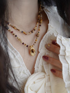 สร้อยคอทำมือประดับด้วยหินแจสเปอร์ลายภาพธรรมชาติ หินไทเกอร์อายสีไข่แดง  ชุบทอง 14K สำหรับทุกเพศ ยี่ห้อ <span class=keywords><strong>JoJo</strong></span> Jewelry สไตล์โบฮีเมียน เหมาะสำหรับงานปาร์ตี้ - Product Image 5