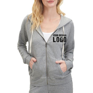 Sweat à capuche zippé pour femme, style décontracté, coupe slim, couleur unie, faible MOQ, personnalisable, idéal pour le sport et le streetwear - Product Image 3