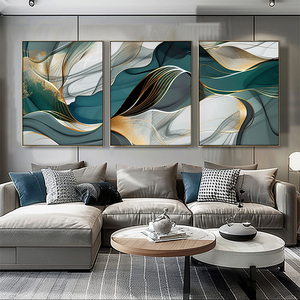 Design d'intérieur <span class=keywords><strong>Ruban</strong></span> coulant Photos Teal Gold Grandes peintures murales de luxe Impression d'art sur toile - Product Image 4