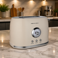 Pemanggang Roti Stainless Steel Gaya Retro Menarik, Dua Irisan, Timer Otomatis, Hemat Energi untuk Pembuatan Sarapan di Rumah