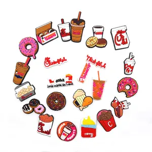 BHC OEM/ODM Supply High Quality Fried Chicken Donuts Food Design Stock Plastic Shoe Buckles PVC Kids Clogs Custom Ornaments