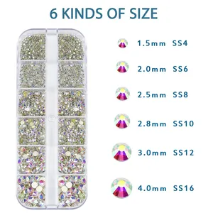 2400+ Gemas de Cristal Brillantes Transparentes para Uñas, Piedras de Cristal Redondas Mixtas de 1.5-4mm, Adornos Planos para Uñas, 12 Rejillas, Diamantes para Uñas DIY - Product Image 6