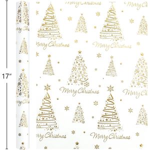 <b>White</b> Wrapping Paper Metallic Gold Christmas Trees Design 46.8 Square Feet Recyclable Gift <b>Wrap</b> For Christmas Holiday Party - Product Image 6