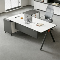 Conjunto de Silla y Escritorio Ejecutivo en Forma de L Blanco, Diseño Moderno y Minimalista, Muebles de Oficina de Alta Gama para Gerentes y Supervisores