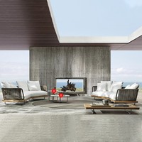 Ruiming meubles en teck simple canapé chaise en forme de L tissé ensemble de jardin avec table centrale pour cour extérieure patio hôtels parcs