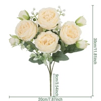 Buket Bunga Mawar Putih Peony 5 Tangkai Buatan Tangan Simulasi Tinggi dari Sutra Alami, Beraroma, untuk Pernikahan, Thanksgiving, Wisuda Modern