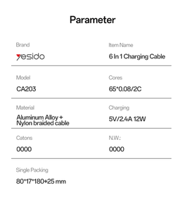 YesIDo 12W ยาว<span class=keywords><strong>1</strong></span>.2เมตร usb/ USB-C ไปยัง Micro/USB-C/IP 6 in <span class=keywords><strong>1</strong></span>สายชาร์จอลูมิเนียมอัลลอยด์สายถัก CA203สายข้อมูล - Product Image 5