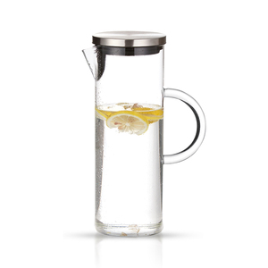 Công Suất Lớn Miệng Rộng Thủy Tinh Borosilicate Nước Trái Cây <span class=keywords><strong>Jug</strong></span> Carafe <span class=keywords><strong>Pitcher</strong></span> Với Xử Lý Thép Không Gỉ Nắp - Product Image 1