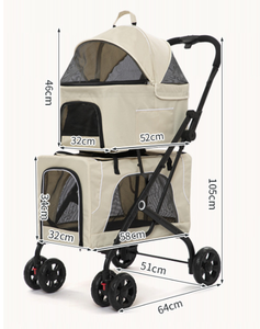 Poussette double pour animaux de compagnie, pliable, roues verrouillables, chariot de promenade idéal pour les familles multi-animaux, les promenades en plein air et les visites chez le vétérinaire - Product Image 2